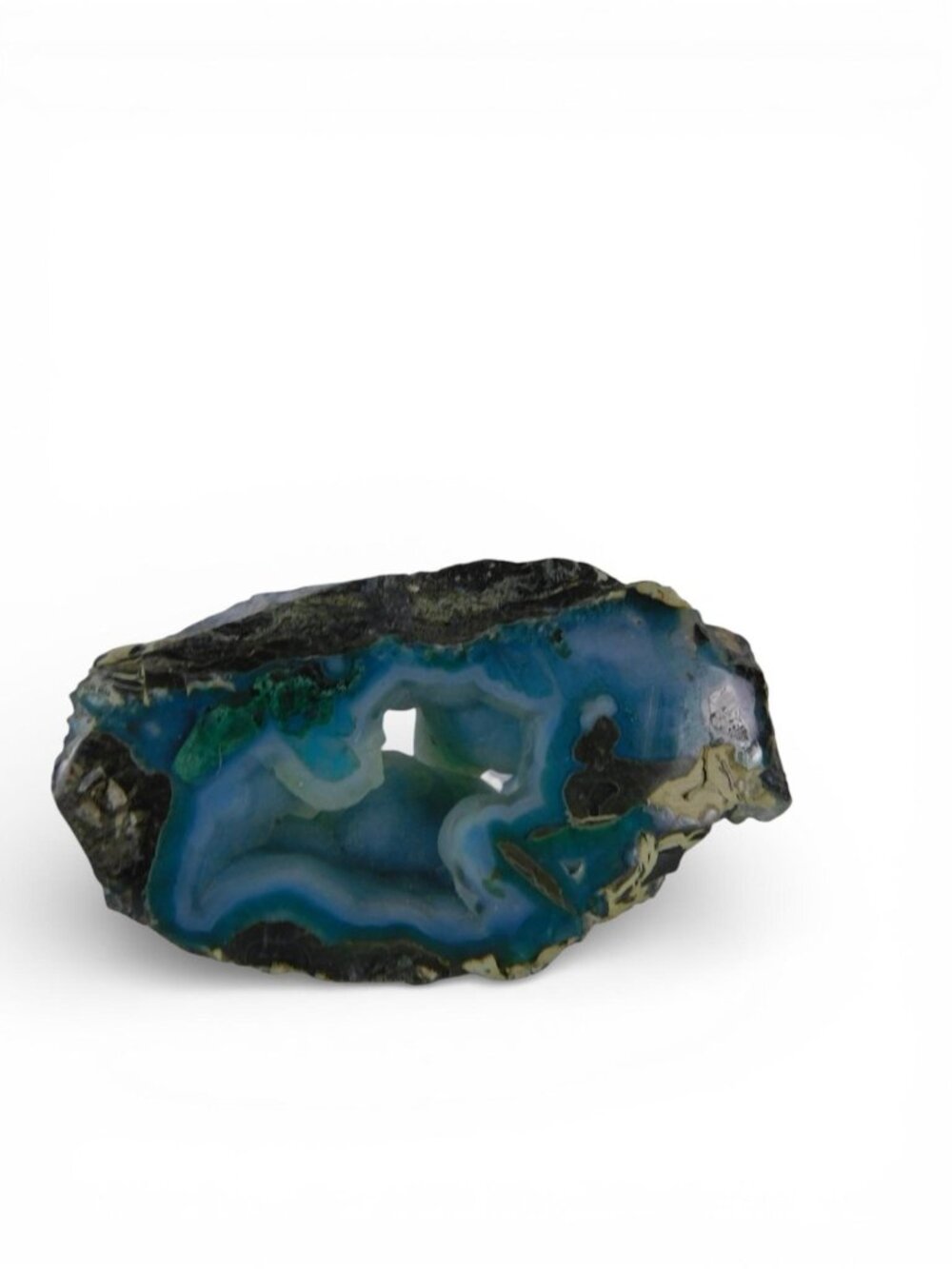 Blue Agate Geode Slice 0.62 Lb Raw Polished Freeform Stone Altar Decor